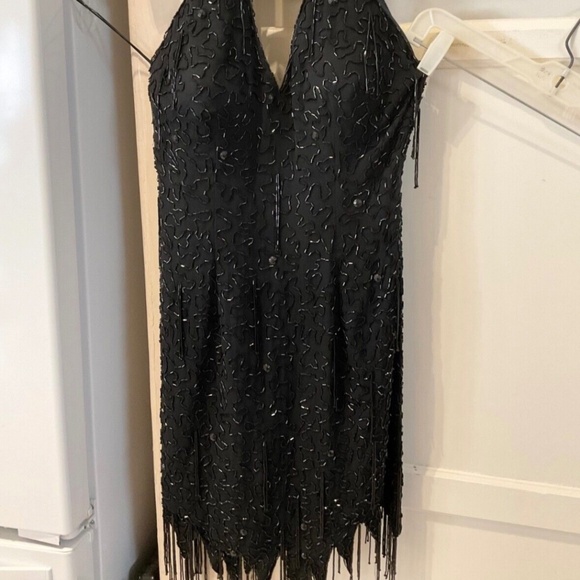 Niteline Women’s 4 Black Halter Heavy Beaded Halter Mini Dress 1980s Cocktail - Picture 6 of 6